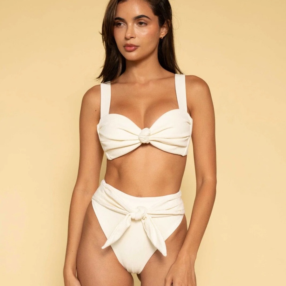 Montce Cream Knotted High-Waist Bikini
